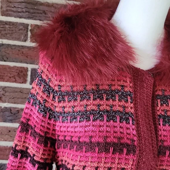 Nic+Zoe Chunky Snap Cardigan Faux Fur Collar Size Large - Picture 2 of 9